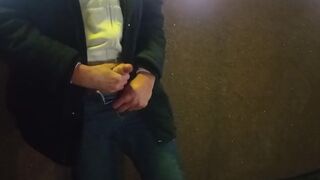 Guy jacks off in concrete jungle, balls-deep in extreme public whoring