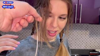 flatmate-girl gets pounded, face-fucked, and cum-coated in pigtails