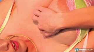 Return to titillating titty territory with large breasted Cindy Cupps, ready to milk her massive mammaries