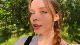 Raunchy blonde forest freak takes on a stiff cock🌭 to deliver a sloppy green-eyed BJ