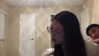 Sexy Chinese coed crams class getting banged and blowing load on desk during online session