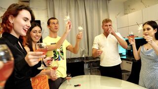 College coeds bang group sex party New Year's Eve bash