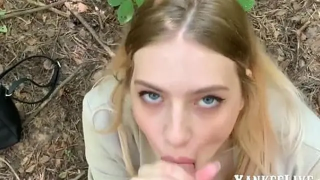 Blonde Teen Sucks in Public Forest