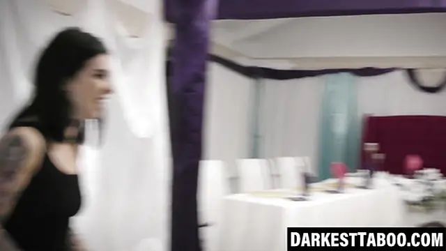 Teen licks goth MILF as she gets pounded