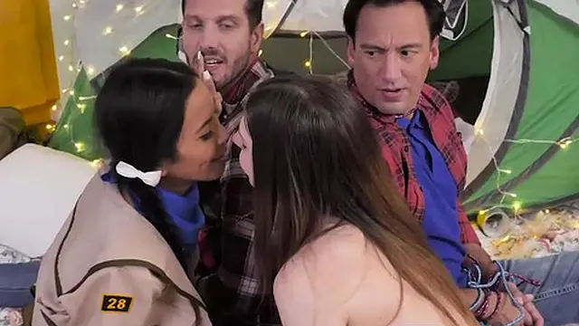 These girl scout teens Jada Kai and Kamryn Jade are ready to take on our huge cocks