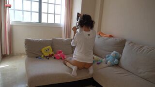 Orgasm flows from pussy of a horny college girl