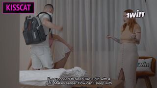Step mom and Step sister Share Bed with Step son — Will a Naughty Hotel Night Spark Forbidden Fun?!