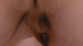 Close-up —  deep inside her —  deep creampie till it drops out of tasty pussy