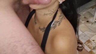 Giving my boyfriend a sloppy blowjob until he cums in my mouth, naughty teen dressed as a maid