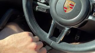 Jerking off in public parking lot  Cum on Porsche steering wheel 