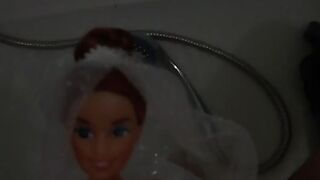 Baby Sue masturbates in a wedding dress with cum on her face  Playing with dolls  mp4