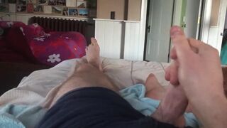 I cum again! Risky dribbling cumshot with the door open