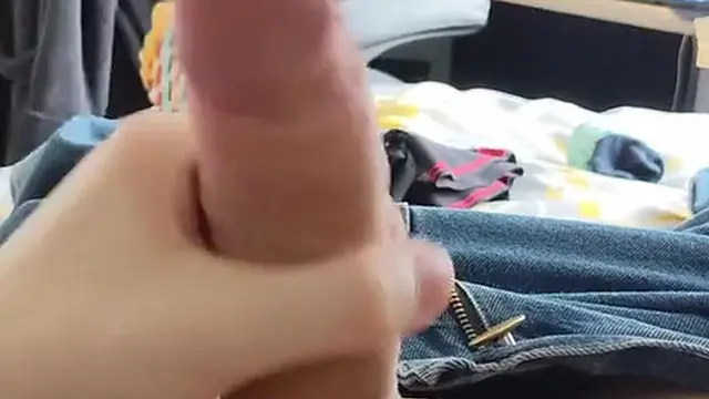 Femboy edges on bed &mdash;  sucks at it and cums by accident