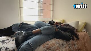 Two slutty lesbians fuck in leather jackets and boots 