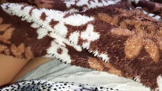 My stepmom lies next to me while I masturbate under the blanket and try not to scream during orgasm