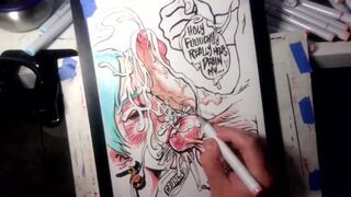 Drawing "The Nut Cruncher" Massive Ball Biting Cum Explosion All Over Her Face, Music by: CeehDeeh
