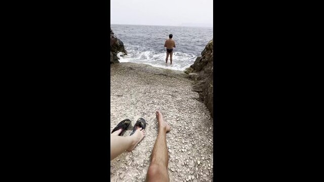 Risky outdoor handjobs on holiday - enormous tool, cumshot, masturbation