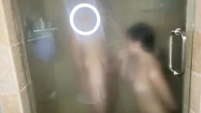 Slutty ex-girlfriend gives a deepthroat blowjob in the shower