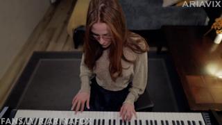 Student's bald crotch plays piano ¦ teacher's fingers get sticky ¦ messy facial