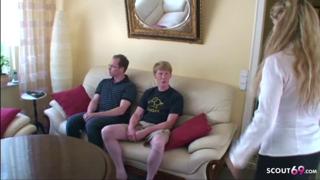 Ma' German Tutor Teaches Two Young Studs How to Hammer Home Big Dicks