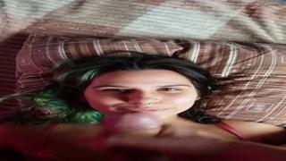 Step sis' sloppy blowjob, gets facial cum shot