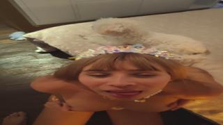 Her sloppy slurps got filled up with creamy cum as I stroked her stepsis succumb