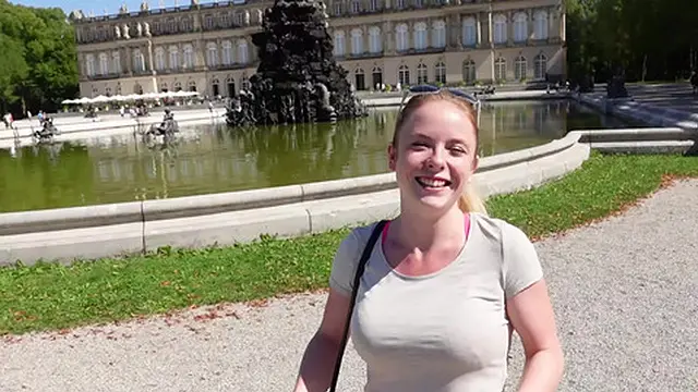 Public slut! Crowned Queen at Herrenchiemsee Castle with a sperm fountain!