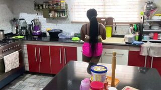 Blowjobs in the kitchen with gargantuan Jaydick, brutal sex, and massive African breasts
